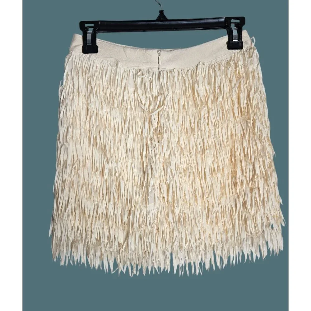 POL Cream Fringe Flapper Festival Coastal Cowgirl Lined Mini Skirt Women S - Picture 2 of 7
